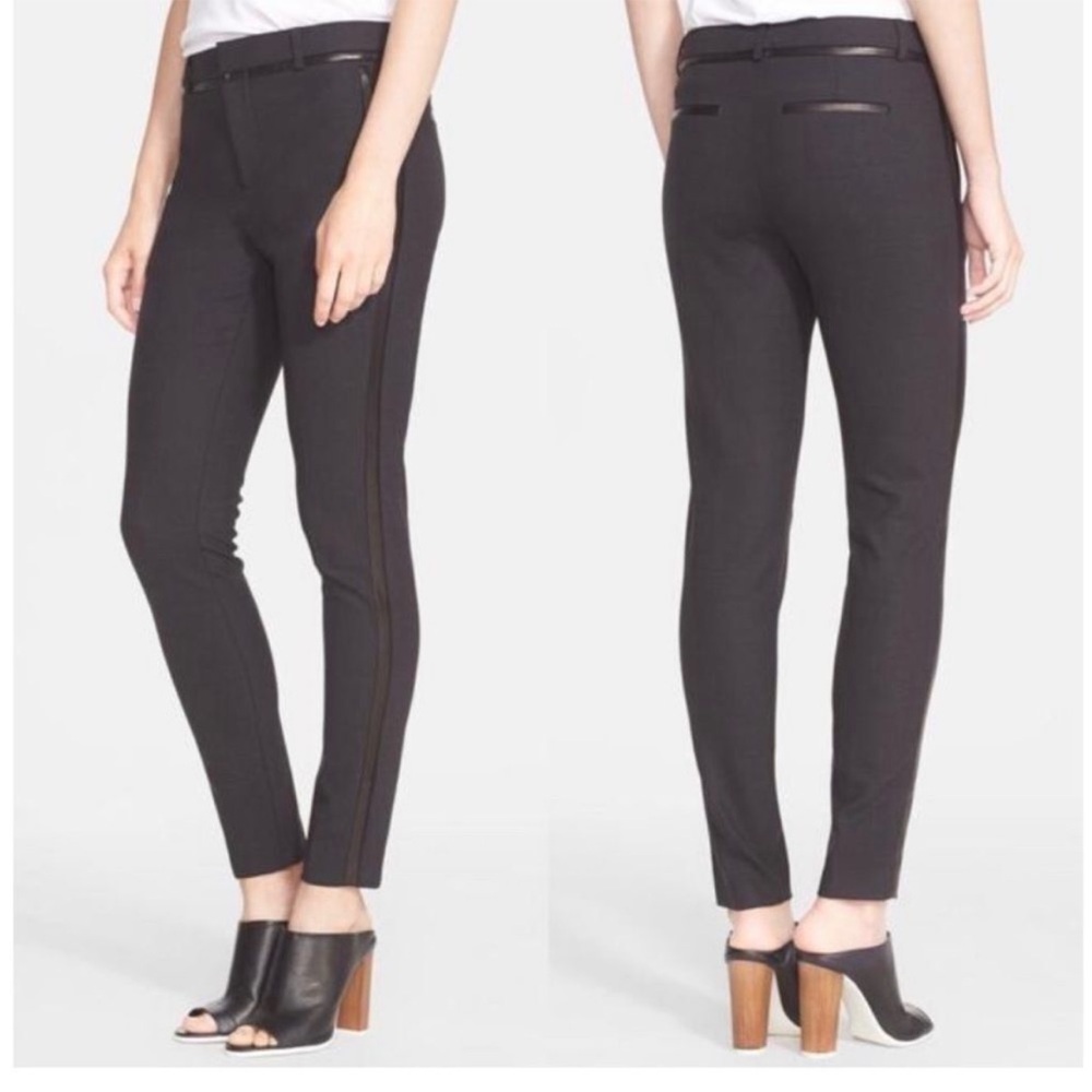 Vince Womens Wool Tuxedo Stripe Slim Straight Skinny Bottoms Trouser Pants